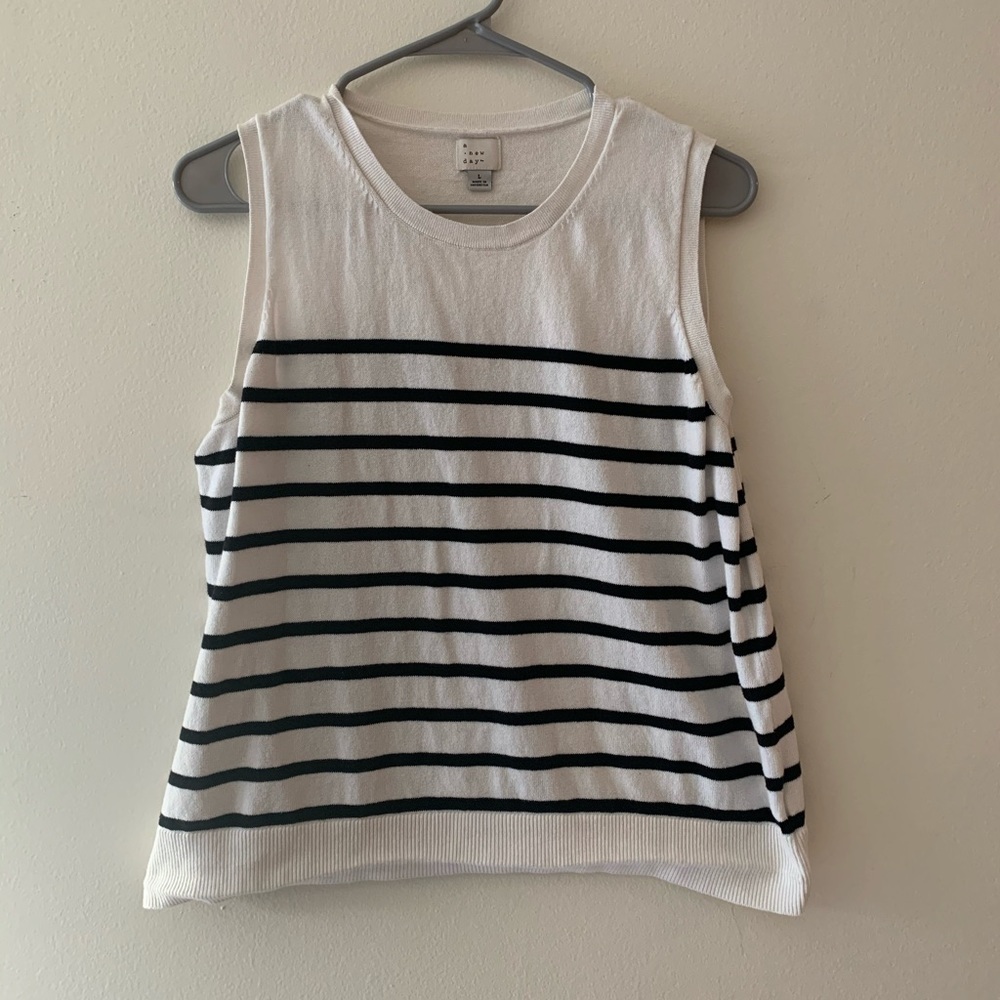 Sleeveless Striped Knit Blouse